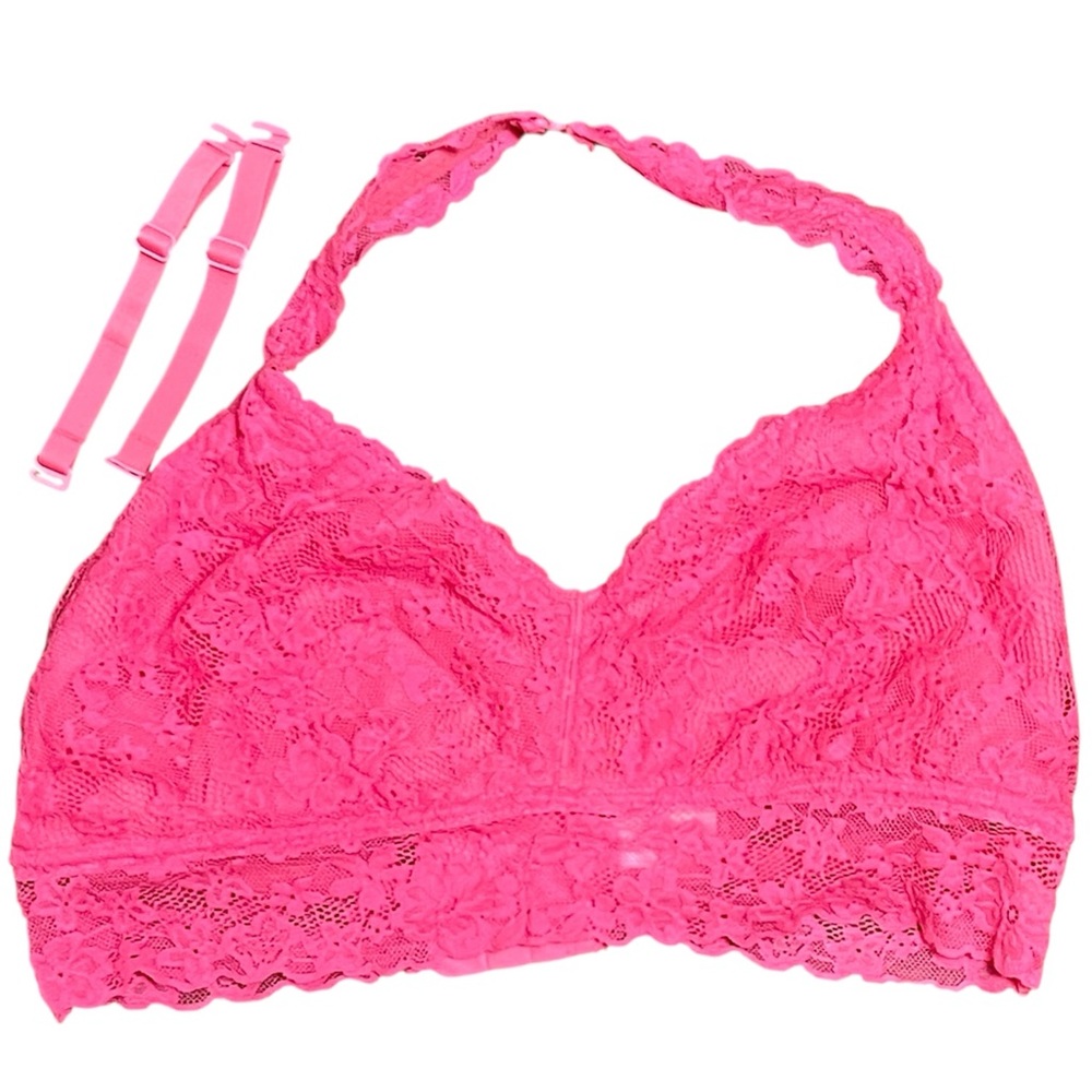No Boundaries Hot Pink Lace Bralette Halter / 2 Adjustable Straps Hook Eye XXL